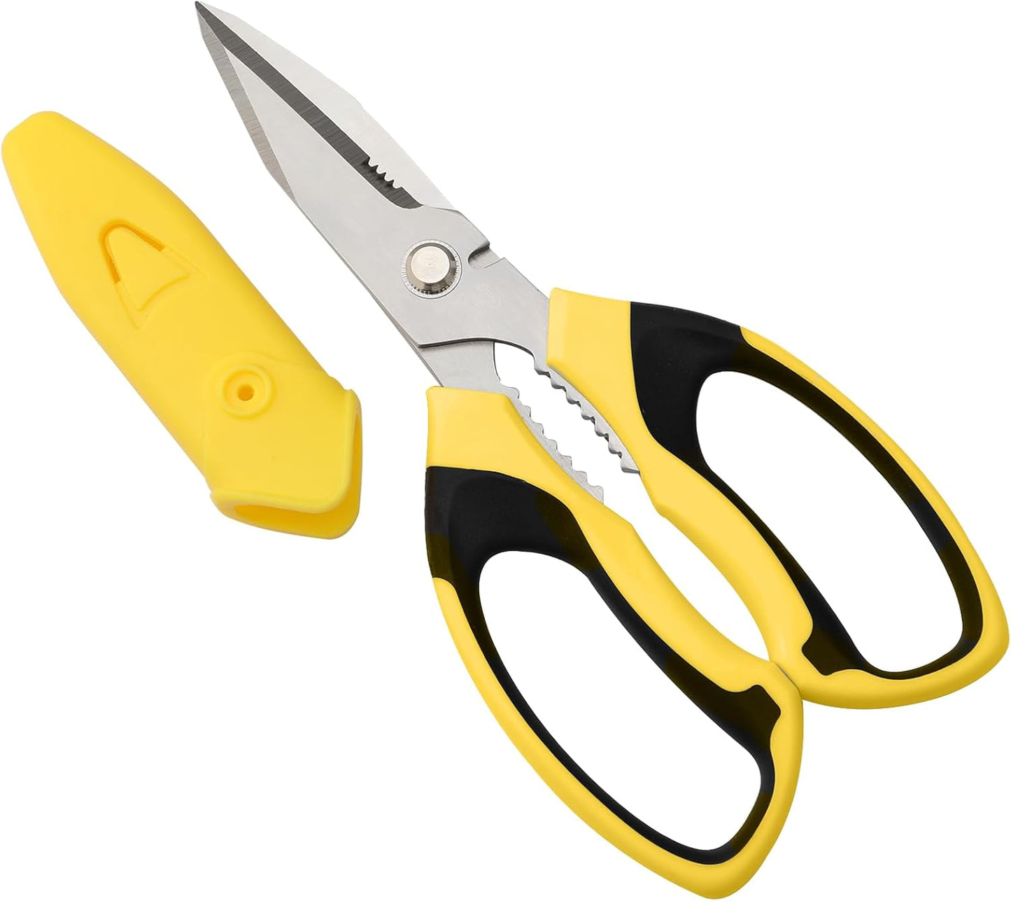Utility Scissors All Purpose heavy duty 8-Inch Yellow | Comfort Grip, Sharp Serrated Blades Cutting Carpet Cardboard Wire Fabric, Multipurpose Shears for Kitchen Garden Office Craft