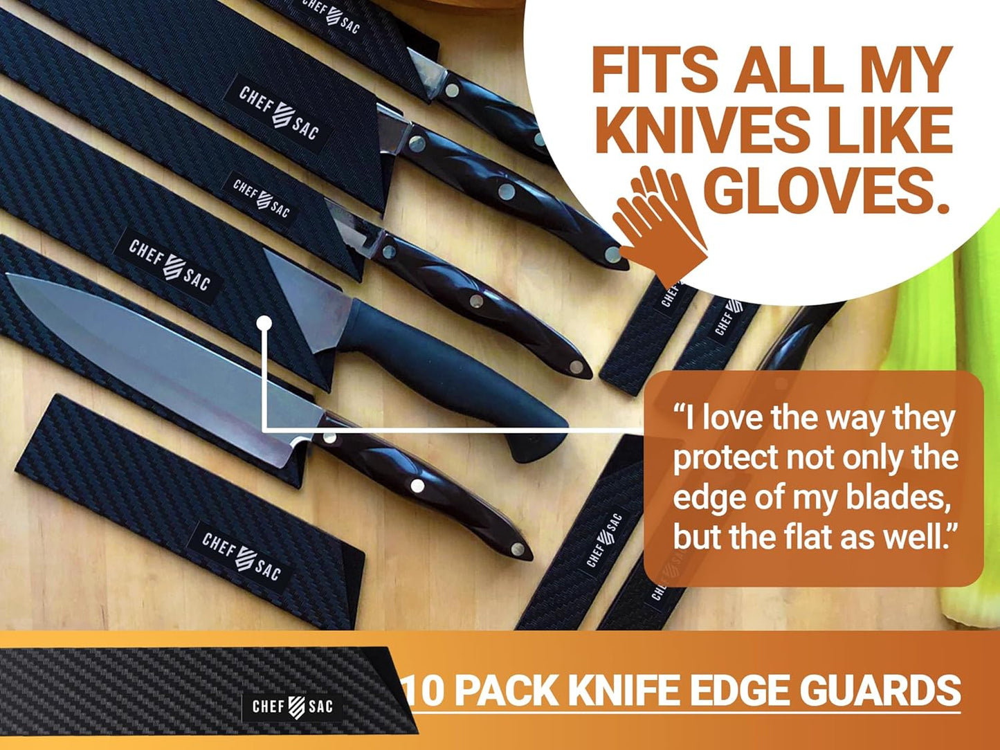 Knife Edge Guards, Universal Knife Sheath Covers, Professional Kitchen Chef Knife Protector Set, Blade Guard, BPA-Free ABS Plastic, Non-Scratch Felt Lining (10-Pack)