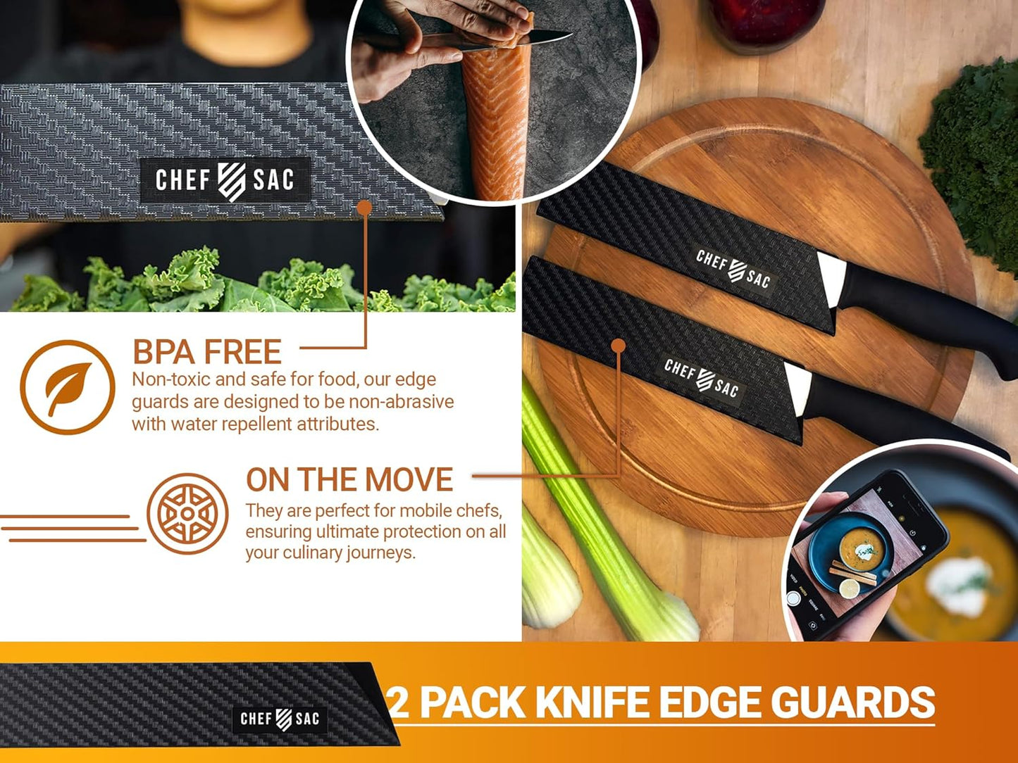Knife Edge Guards, Universal Knife Sheath Covers, Professional Kitchen Chef Knife Protector Set, Blade Guard, BPA-Free ABS Plastic, Non-Scratch Felt Lining (10-Pack)