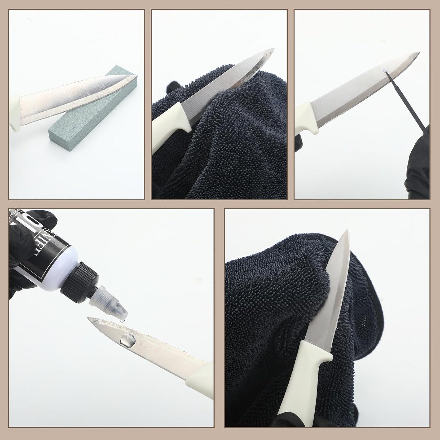 108 Pcs Knife Oil Rust Eraser Kit Includes Rust Remover Sword Maintenance Oil Microfiber Cloth Black Gloves Cotton Swabs for Carbon Steel Blade, Cleaning, Protection and Lubricant Care Set