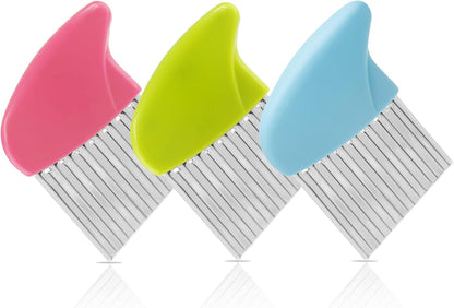 Stainless Steel Potato Crinkle Cutter Knife Set | 1 Fork Slicing Helper, 3 Carrot Wavy Knife, French Fry Slicer, Vegetable Wavy Chopper