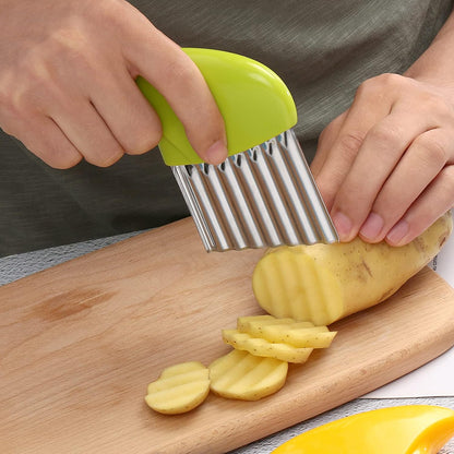 Stainless Steel Potato Crinkle Cutter Knife Set | 1 Fork Slicing Helper, 3 Carrot Wavy Knife, French Fry Slicer, Vegetable Wavy Chopper