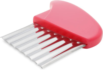Stainless Steel Potato Crinkle Cutter Knife Set | 1 Fork Slicing Helper, 3 Carrot Wavy Knife, French Fry Slicer, Vegetable Wavy Chopper