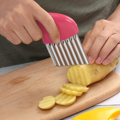 Stainless Steel Potato Crinkle Cutter Knife Set | 1 Fork Slicing Helper, 3 Carrot Wavy Knife, French Fry Slicer, Vegetable Wavy Chopper