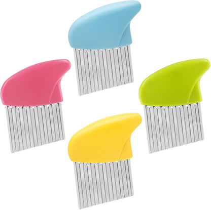 Stainless Steel Potato Crinkle Cutter Knife Set | 1 Fork Slicing Helper, 3 Carrot Wavy Knife, French Fry Slicer, Vegetable Wavy Chopper