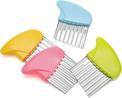 Stainless Steel Potato Crinkle Cutter Knife Set | 1 Fork Slicing Helper, 3 Carrot Wavy Knife, French Fry Slicer, Vegetable Wavy Chopper