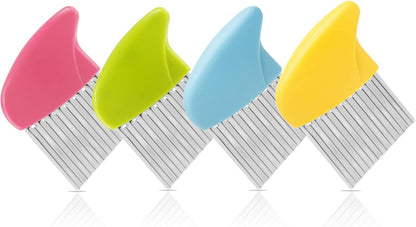 Stainless Steel Potato Crinkle Cutter Knife Set | 1 Fork Slicing Helper, 3 Carrot Wavy Knife, French Fry Slicer, Vegetable Wavy Chopper