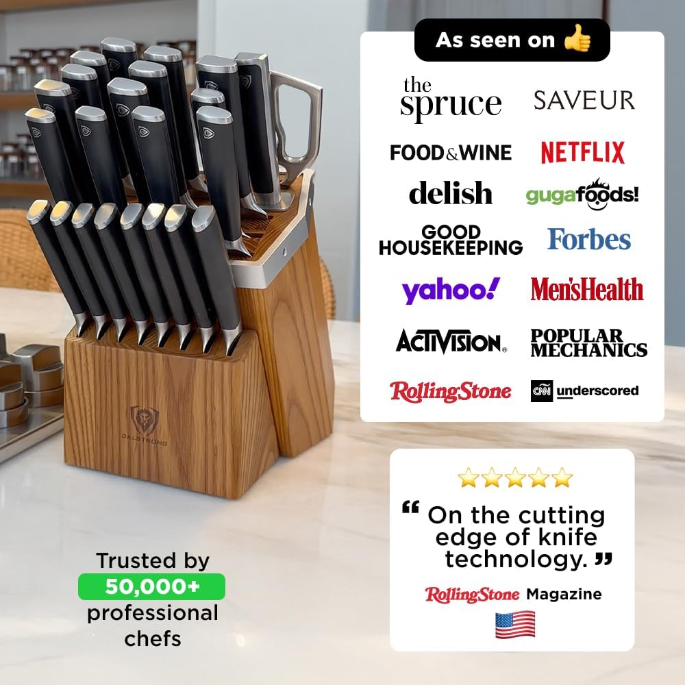 24-Piece Knife Block Set — Forged German Steel (9–11° Hand-Sharpened Edge), Kiritsuke, Carving, Steak Knives — Vanquish Series For Serious Entertainers, Dinner Parties & Holiday Kitchens