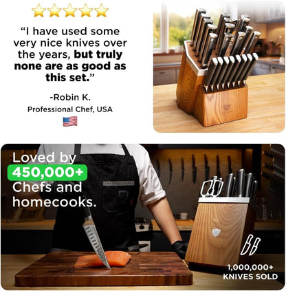 24-Piece Knife Block Set — Forged German Steel (9–11° Hand-Sharpened Edge), Kiritsuke, Carving, Steak Knives — Vanquish Series For Serious Entertainers, Dinner Parties & Holiday Kitchens