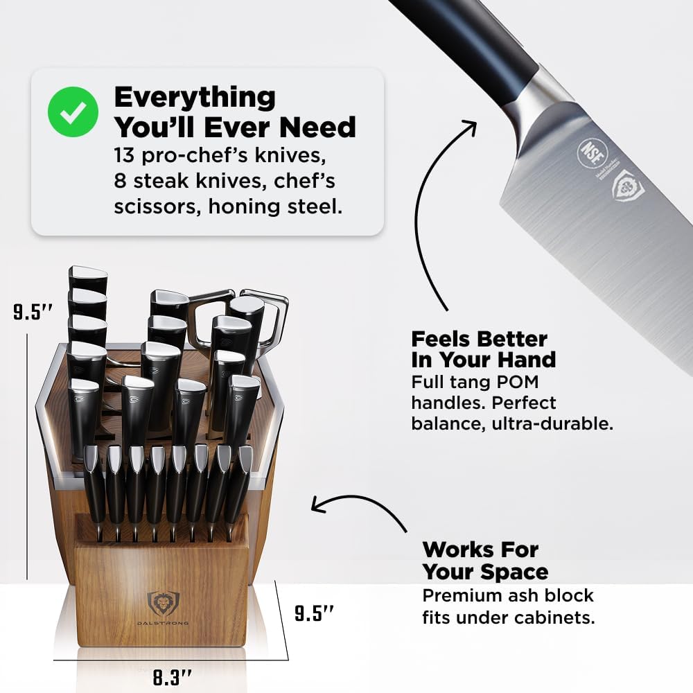 24-Piece Knife Block Set — Forged German Steel (9–11° Hand-Sharpened Edge), Kiritsuke, Carving, Steak Knives — Vanquish Series For Serious Entertainers, Dinner Parties & Holiday Kitchens