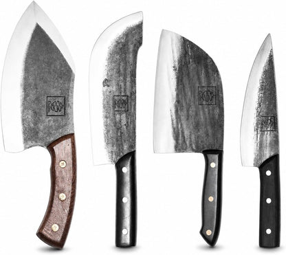 Daozi 8" Butcher Knife, Hand-Forged High-Carbon Steel Cleaver for Heavy-Duty Meat Cutting, Slicing, Chopping, Brisket & BBQ, Full-Tang Forged Blade with Ergonomic Wood Handle
