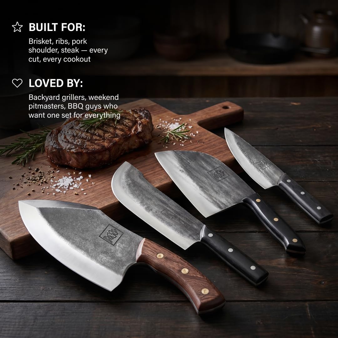 Daozi 8" Butcher Knife, Hand-Forged High-Carbon Steel Cleaver for Heavy-Duty Meat Cutting, Slicing, Chopping, Brisket & BBQ, Full-Tang Forged Blade with Ergonomic Wood Handle