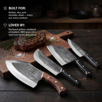 Daozi 8" Butcher Knife, Hand-Forged High-Carbon Steel Cleaver for Heavy-Duty Meat Cutting, Slicing, Chopping, Brisket & BBQ, Full-Tang Forged Blade with Ergonomic Wood Handle