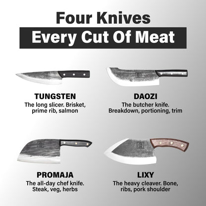 Daozi 8" Butcher Knife, Hand-Forged High-Carbon Steel Cleaver for Heavy-Duty Meat Cutting, Slicing, Chopping, Brisket & BBQ, Full-Tang Forged Blade with Ergonomic Wood Handle