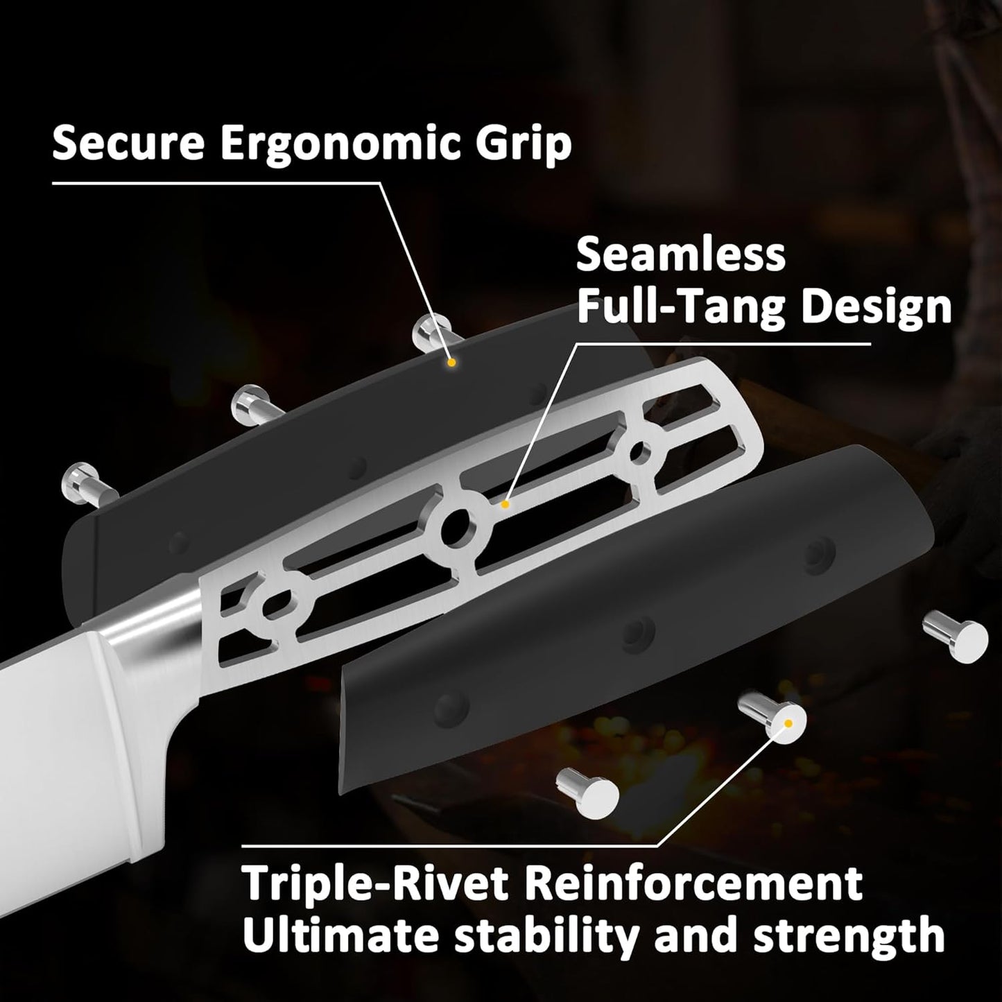 Knife Set, 7 Piece Sharp Chef Knife Set with Solid Wood Block, Unique One-Sided Magnetic Design, Full-tang Stainless Steel Knife Block Set for Home and Restaurants, Elegant Black