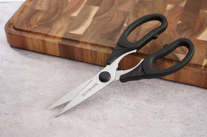 Knife Set, 7 Piece Sharp Chef Knife Set with Solid Wood Block, Unique One-Sided Magnetic Design, Full-tang Stainless Steel Knife Block Set for Home and Restaurants, Elegant Black