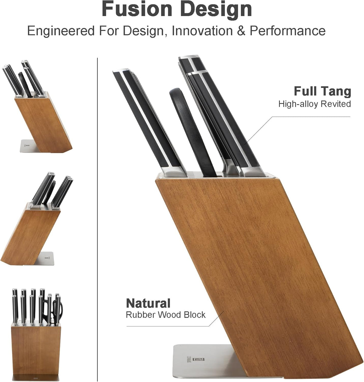 Knife Set, 7 Piece Sharp Chef Knife Set with Solid Wood Block, Unique One-Sided Magnetic Design, Full-tang Stainless Steel Knife Block Set for Home and Restaurants, Elegant Black