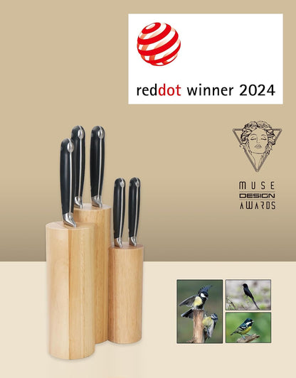 Knife Set, 7 Piece Sharp Chef Knife Set with Solid Wood Block, Unique One-Sided Magnetic Design, Full-tang Stainless Steel Knife Block Set for Home and Restaurants, Elegant Black