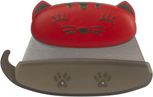 Kinderkitchen Kids Mezzaluna Knife With Blade Protector, Cat, 5.2" x 3.3" x 0.7", Red | Child-Friendly Cutting Tools For Real Cooking