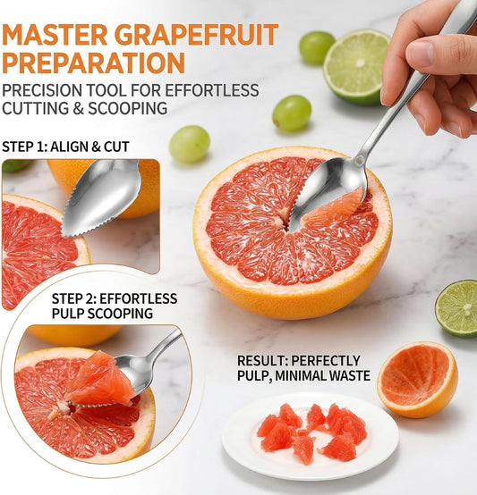 3-Piece Grapefruit Spoons and Knife Set, Stainless Steel | Serrated Citrus Utensils, Curved Blade, Mirror Polished, For Kiwi, Avocado, Dessert & Ice Cream, Dishwasher Safe