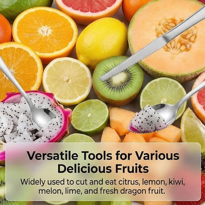 3-Piece Grapefruit Spoons and Knife Set, Stainless Steel | Serrated Citrus Utensils, Curved Blade, Mirror Polished, For Kiwi, Avocado, Dessert & Ice Cream, Dishwasher Safe