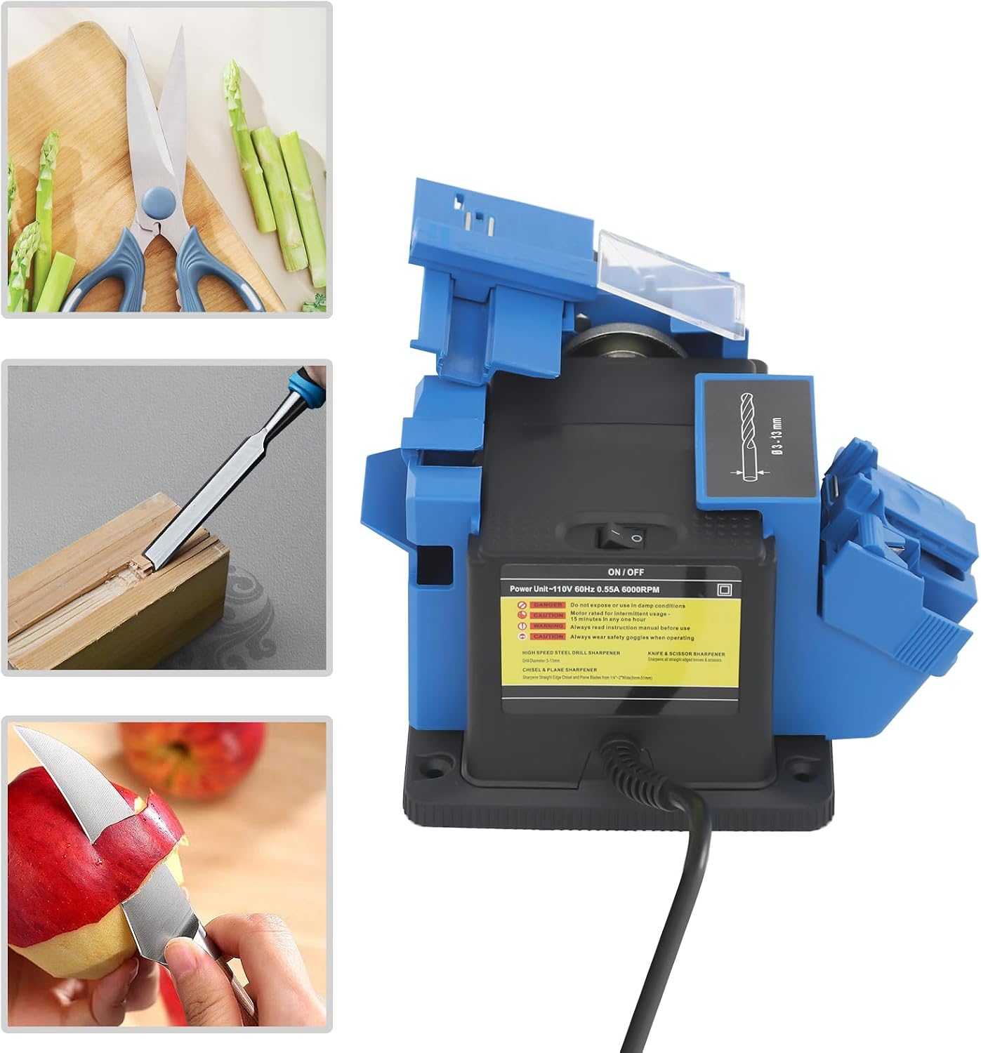 Electric Drill Bit Sharpener 110V Multifunction Electric Sharpening Machine,Knife, Chisel,Scissor Sharpening Tool Applicable Drill Sizes 3mm-13mm/0.12-0.51inch Multitask Sharpening Machine