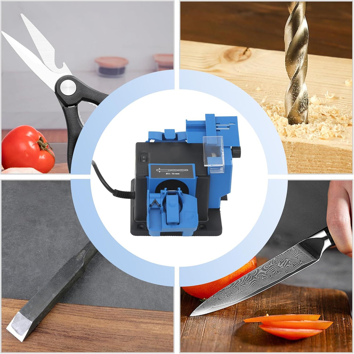 Electric Drill Bit Sharpener 110V Multifunction Electric Sharpening Machine,Knife, Chisel,Scissor Sharpening Tool Applicable Drill Sizes 3mm-13mm/0.12-0.51inch Multitask Sharpening Machine