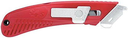 S4SL (New E21204-2) Self-Retracting Safety Cutter Fixed Metal Guard for Damage Protection, Retractable Utility Knife with Bladeless Tape Splitter, for Warehouse & In-Store Cutting