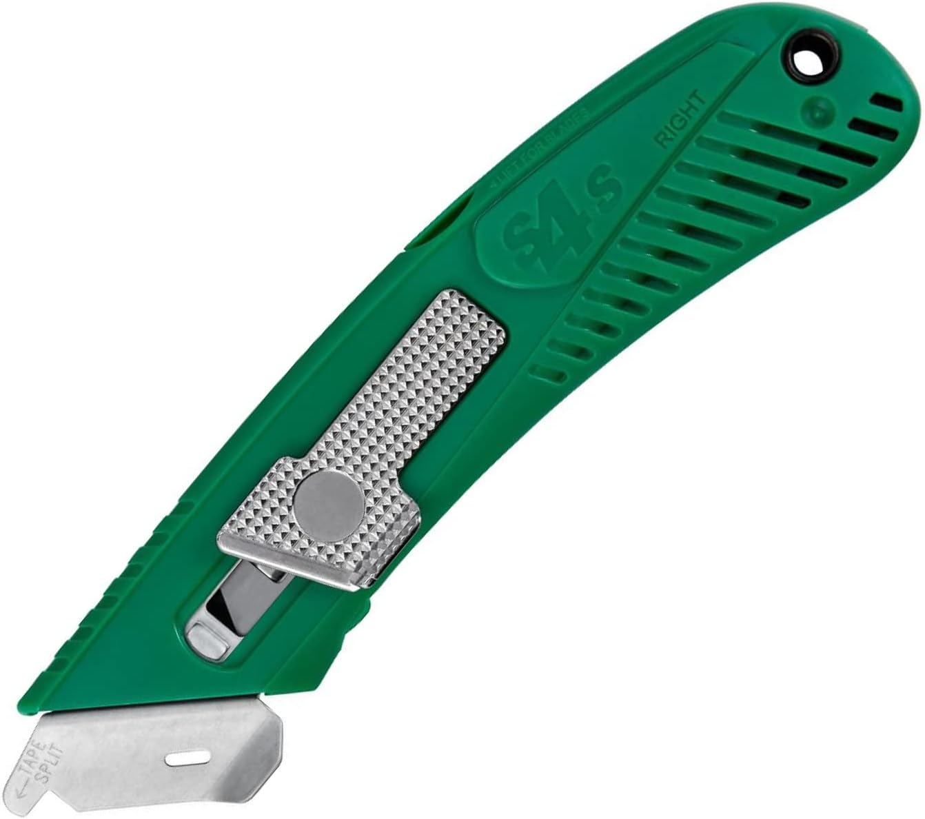 S4SL (New E21204-2) Self-Retracting Safety Cutter Fixed Metal Guard for Damage Protection, Retractable Utility Knife with Bladeless Tape Splitter, for Warehouse & In-Store Cutting
