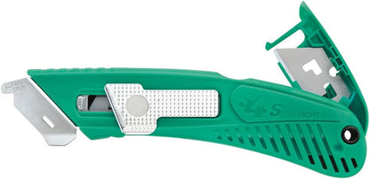 S4SL (New E21204-2) Self-Retracting Safety Cutter Fixed Metal Guard for Damage Protection, Retractable Utility Knife with Bladeless Tape Splitter, for Warehouse & In-Store Cutting
