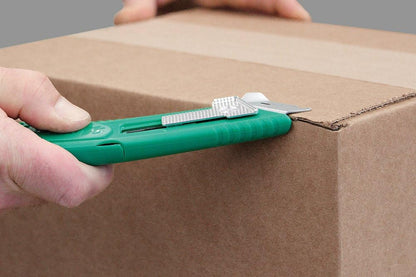 S4SL (New E21204-2) Self-Retracting Safety Cutter Fixed Metal Guard for Damage Protection, Retractable Utility Knife with Bladeless Tape Splitter, for Warehouse & In-Store Cutting