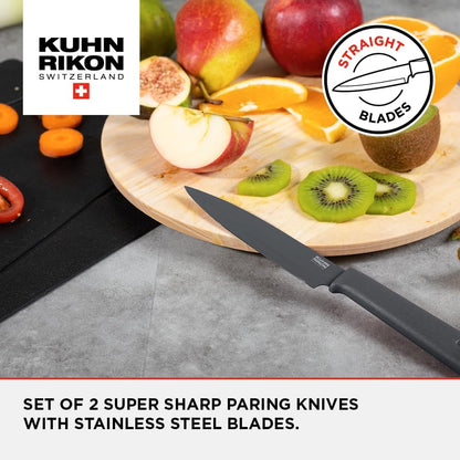 COLORI+ Non-Stick Straight and Serrated Paring Knives with Safety Sheaths, Set of 3, Red, Yellow and Green