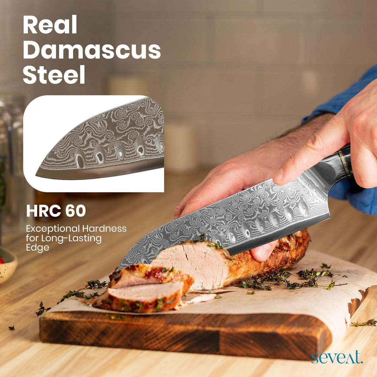 Damascus Kitchen Knife | 67-Layer Damascus Steel | 13” Professional Chef Knife | Ergonomic Wood & Resin Handle | Gift Box Included (Blue, 1 Piece)