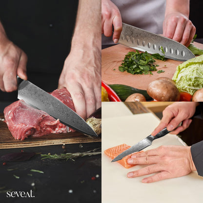 Damascus Kitchen Knife | 67-Layer Damascus Steel | 13” Professional Chef Knife | Ergonomic Wood & Resin Handle | Gift Box Included (Blue, 1 Piece)