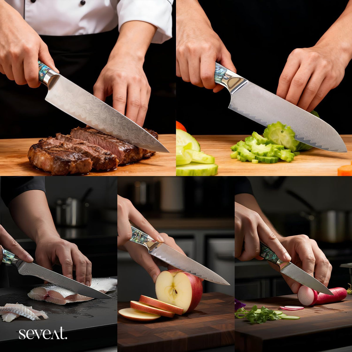 Damascus Kitchen Knife | 67-Layer Damascus Steel | 13” Professional Chef Knife | Ergonomic Wood & Resin Handle | Gift Box Included (Blue, 1 Piece)