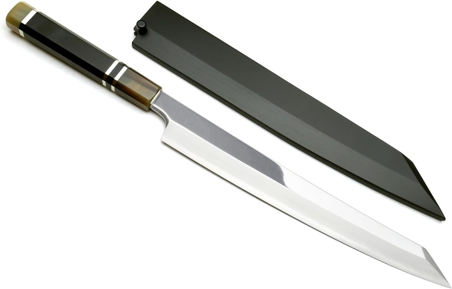 Yoshihiro Ginsan Mirror Polished Stain Resistant Steel Yanagi Kiritsuke Sushi Sashimi Japanese Knife (10.5"(270mm), Triple Ring Ebony Handle)