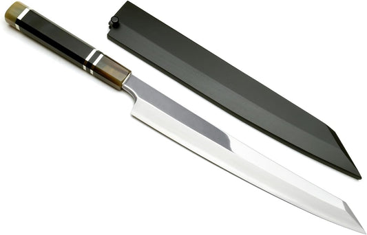 Yoshihiro Ginsan Mirror Polished Stain Resistant Steel Yanagi Kiritsuke Sushi Sashimi Japanese Knife (10.5"(270mm), Triple Ring Ebony Handle)