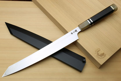 Yoshihiro Ginsan Mirror Polished Stain Resistant Steel Yanagi Kiritsuke Sushi Sashimi Japanese Knife (10.5"(270mm), Triple Ring Ebony Handle)