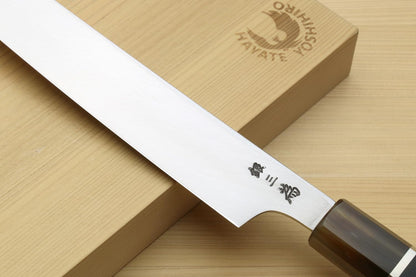 Yoshihiro Ginsan Mirror Polished Stain Resistant Steel Yanagi Kiritsuke Sushi Sashimi Japanese Knife (10.5"(270mm), Triple Ring Ebony Handle)