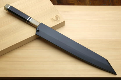 Yoshihiro Ginsan Mirror Polished Stain Resistant Steel Yanagi Kiritsuke Sushi Sashimi Japanese Knife (10.5"(270mm), Triple Ring Ebony Handle)