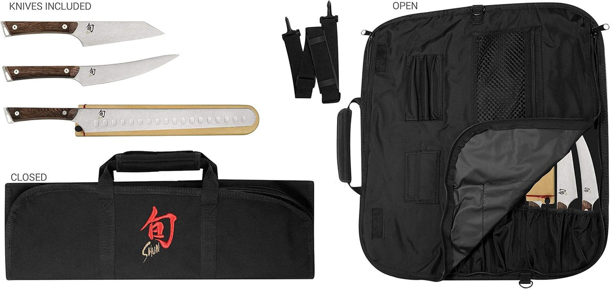 Kanso 4 Piece BBQ Set | Includes 5" Asian Multi-Prep, 6" Boning & Fillet, 12" Brisket Knife & Roll, AUS10A Stainless Steel Blades, Tagayasan Handle