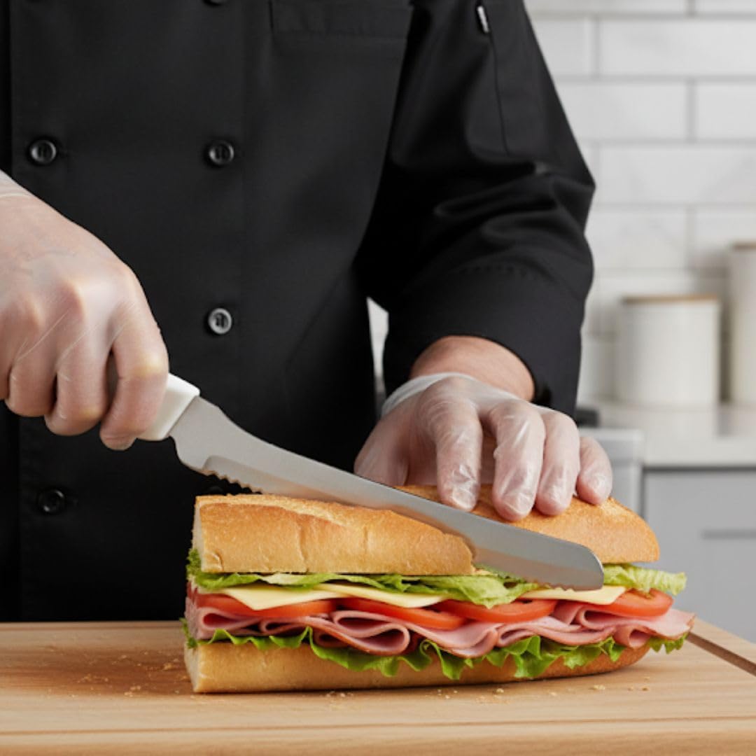 8" High Carbon Steel Scalloped Edge Sandwich Knife with White Color Handle- Serrated Offset Knife for Sandwich Bread Cutter Ideal for Slicing Sandwich Bread Bagels Cake