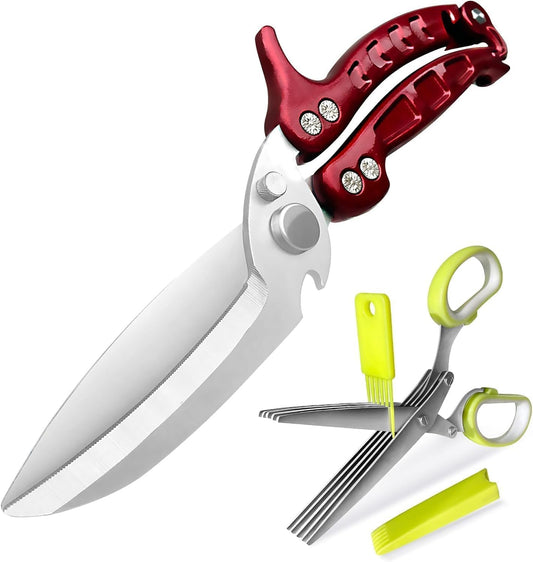 2 Pack Kitchen Scissors, Kitchen Shears with Herb Scissors, Heavy Duty Stainless Steel Poultry Shears for Turkey, Chicken, Thanksgiving, Christmas Day