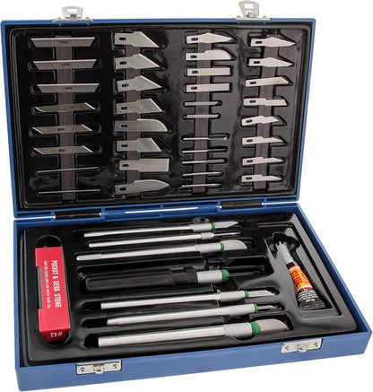 ® Deluxe Cutting Knife SET with Case Similar to Exacto - 56 Piece Precision Hobby Knife Set