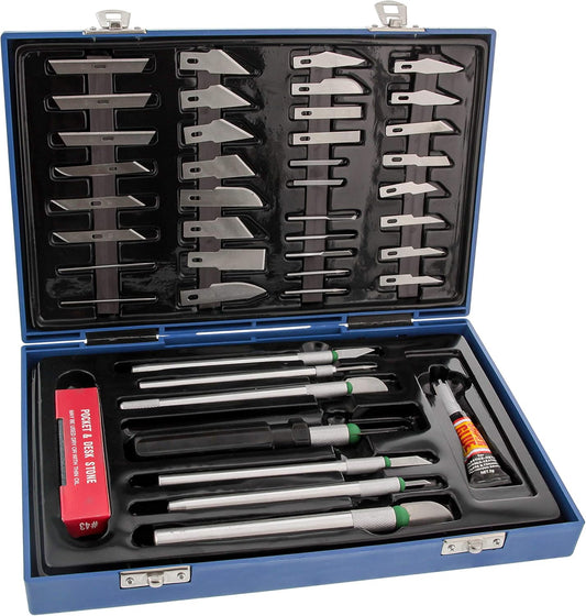 ® Deluxe Cutting Knife SET with Case Similar to Exacto - 56 Piece Precision Hobby Knife Set