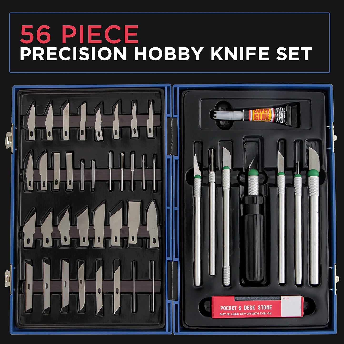 ® Deluxe Cutting Knife SET with Case Similar to Exacto - 56 Piece Precision Hobby Knife Set