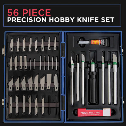 ® Deluxe Cutting Knife SET with Case Similar to Exacto - 56 Piece Precision Hobby Knife Set