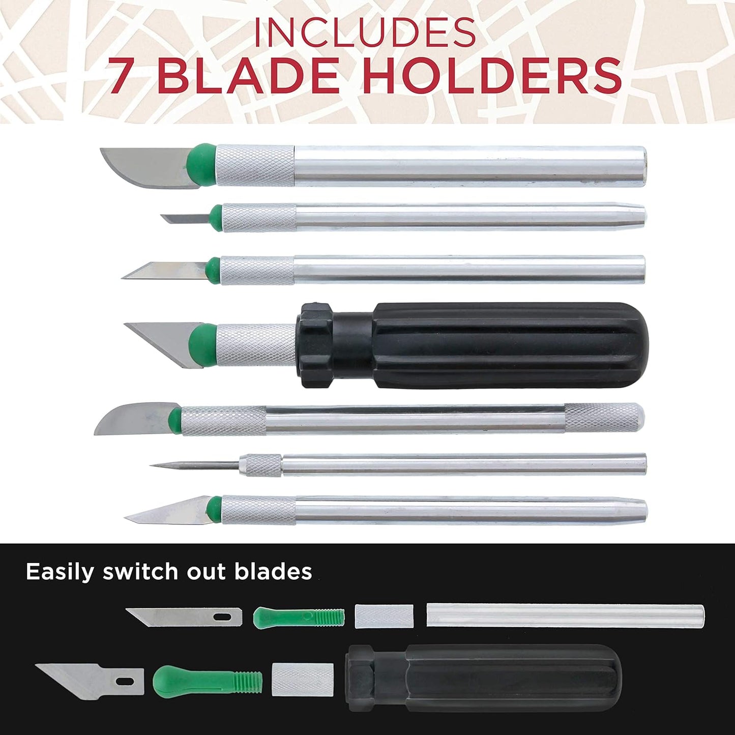 ® Deluxe Cutting Knife SET with Case Similar to Exacto - 56 Piece Precision Hobby Knife Set