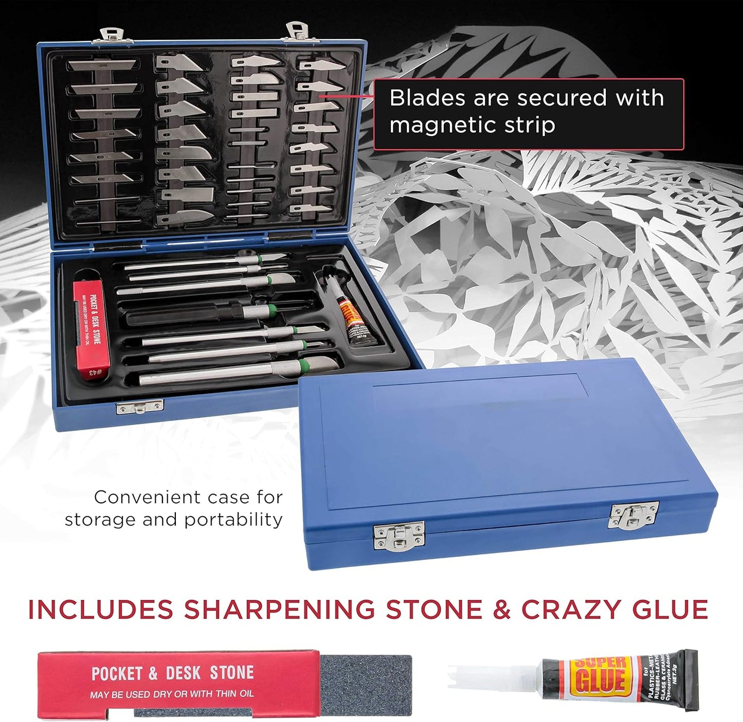® Deluxe Cutting Knife SET with Case Similar to Exacto - 56 Piece Precision Hobby Knife Set