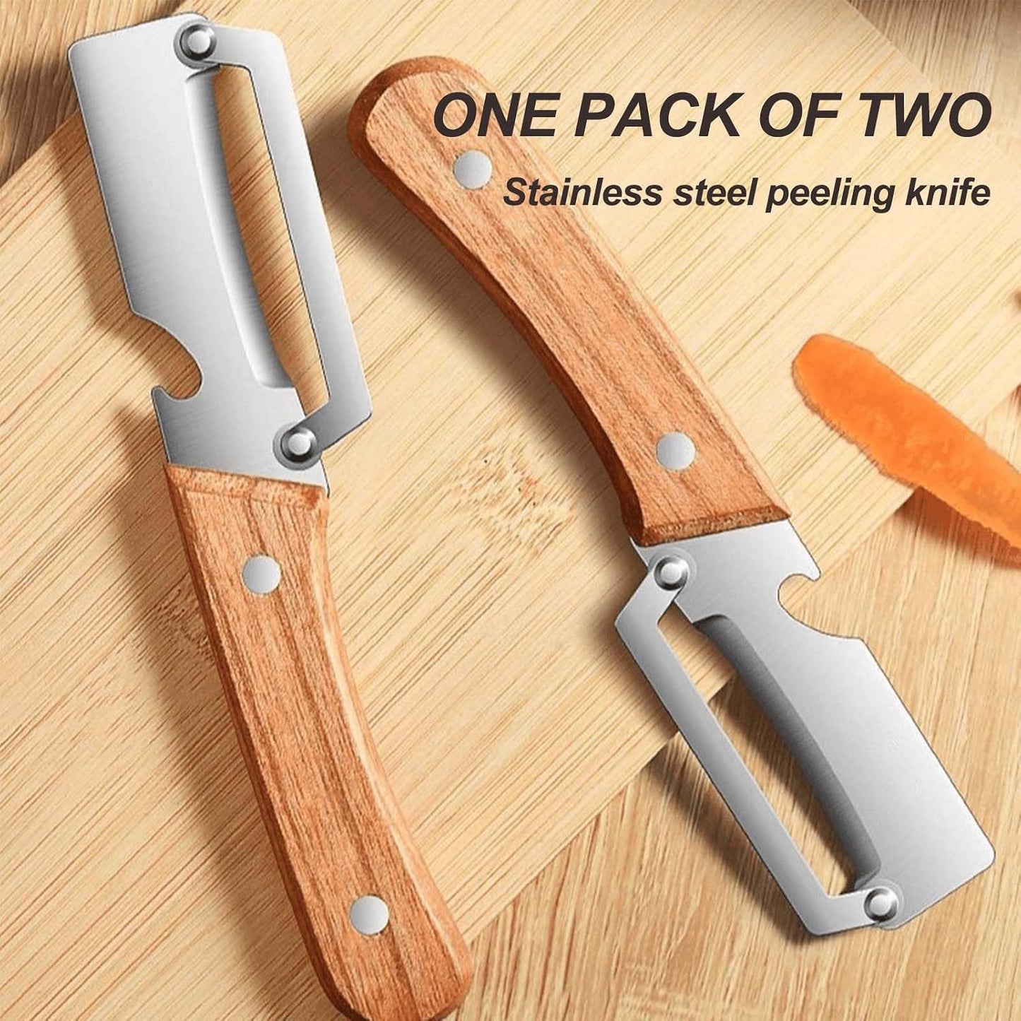 2PCS Vegetable Peeler, Multifunctional Vegetable Peeler, with Wooden Handle and Bottle Opener, Stainless Steel Blade Kitchen Tool for Fruit Vegetable, Pumpkin, Radish, Apple